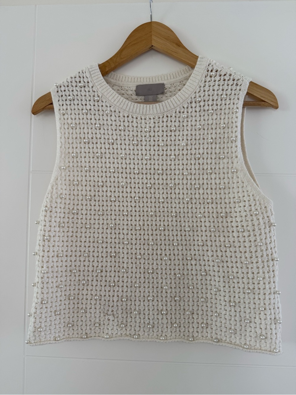 H&M Pearl Embellished Knit Tank, size medium.